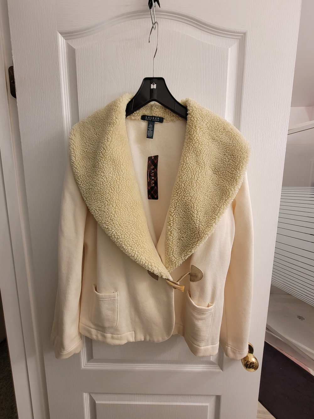 Lauren Ralph Cream Sherpa-Collar Jacket
